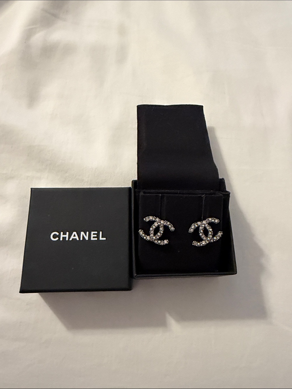 Chanel Crystal CC Logo Stud Earrings - Silver/gray Tone
